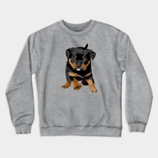 Cute Rottweiler Puppy Running With Tongue Out Crewneck Sweatshirt by taiche